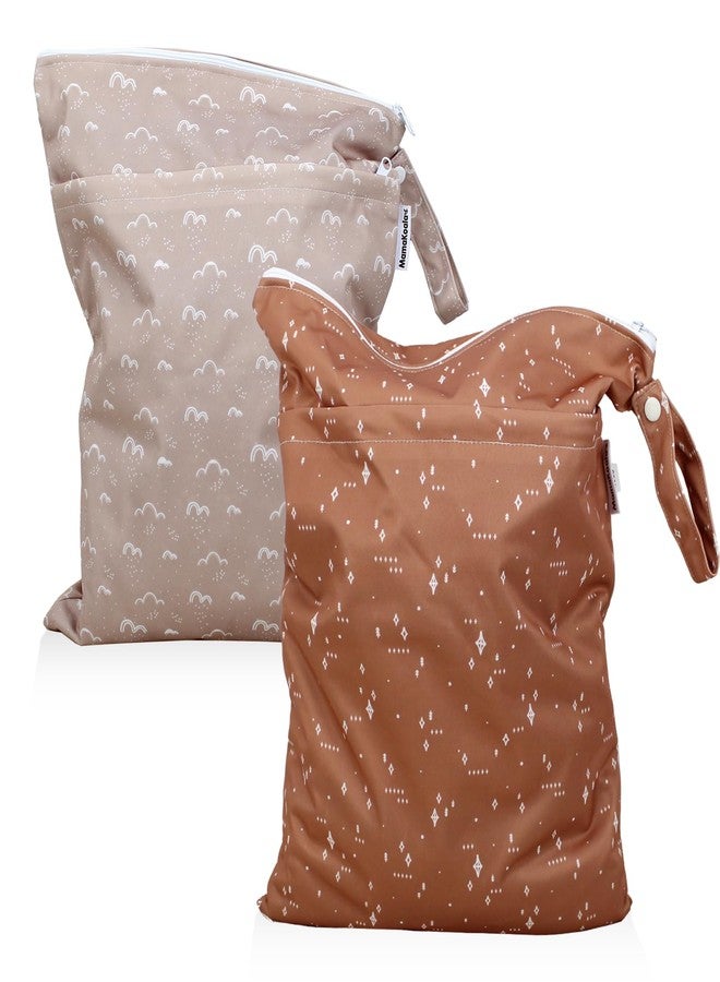 Mama Koala Waterproof Wet Dry Bags for Baby Items, Cloth Diapers, Swimsuits, Travel, Gym Clothes, Beach, Pump Parts, Toiletries, Two Zippered Pockets, 2 Pack (W016) - Image 1